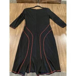 David Meister Black red stitch detail Knee Length sheath Dress 3/4 Sleeves  10